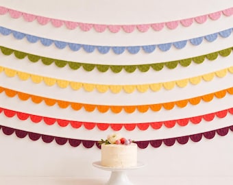 Bright Solid Color Felt Scallop Garland, Choose Your Color, Modern Nursery Bunting