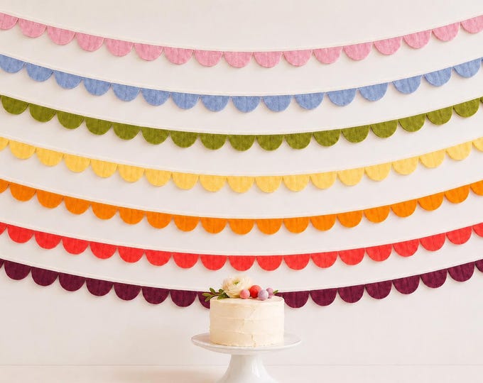 Bright Solid Color Felt Scallop Garland, Choose Your Color, Modern Nursery Bunting