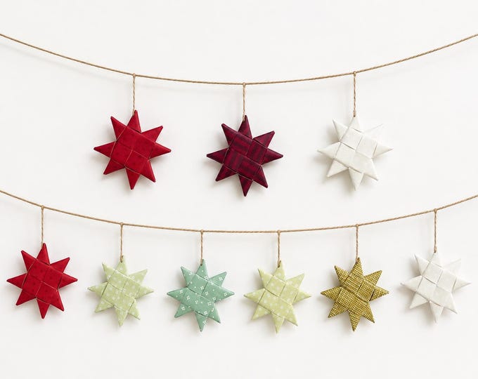 Christmas Paper Star Garland or Ornaments, Marimekko Red Green Scandinavian Decor
