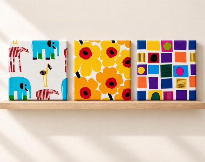 Marimekko Fabric Wall Art, One 6x6 Mini Textile Panel, Choose Colorful Kids Pattern