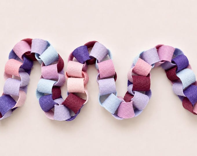 Handmade Felt Birthday Garland, Pink Purple and Blue Party Chain, Scandinavian Decor