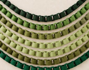 Woodland Green Felt Chain Garland, Wool-Blend, Nursery Decor, Birthday Party, Mantel Styling
