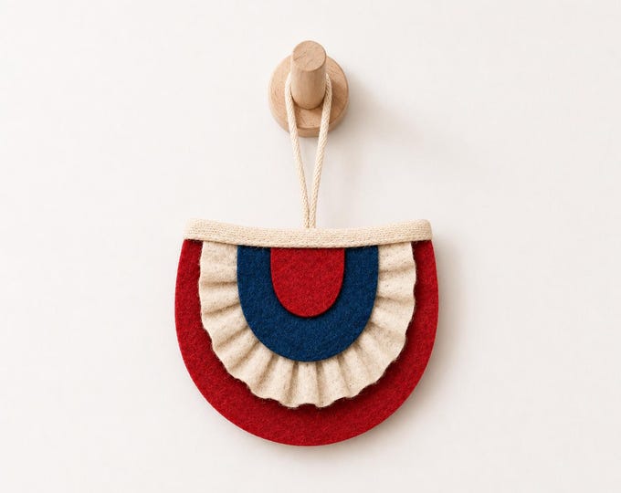 Felt Fan Ornament, Patriotic Red Cream Blue Door Hanger and Wall Decor