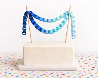 Custom Felt Chain Cake Topper, Choose Your Colors, Rainbow Birthday Decor, Reusable