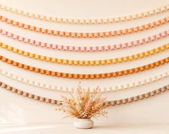 Golden Meadow Fall Felt Chain Garland, Terracotta Gold Oat Thanksgiving Mantel Decor
