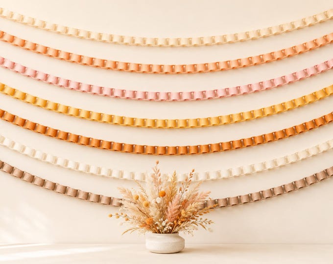 Golden Meadow Fall Felt Chain Garland, Terracotta Gold Oat Thanksgiving Mantel Decor