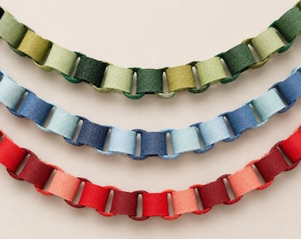 Modern Felt Chain Garland – Green Blue Red Color Mix, Reusable Wool Party Decor