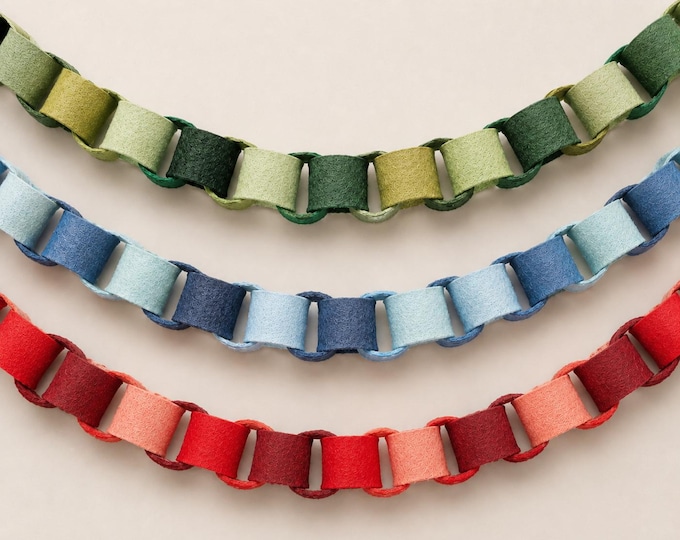 Modern Felt Chain Garland – Green Blue Red Color Mix, Reusable Wool Party Decor
