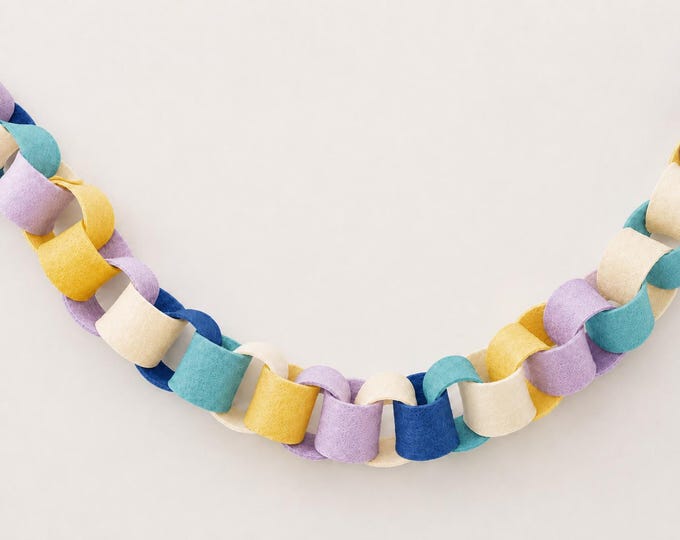 Aqua + Lilac Birthday Decor Set, Happy Birthday Banner, Felt Chain Garland, Scallop Garland, Nordic Party Decor