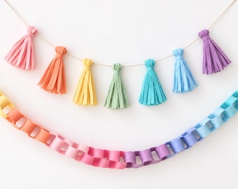 Pastel Rainbow Felt Chain Garland – Birthday Backdrop, Baby Shower Decor, Nursery & Party Garland