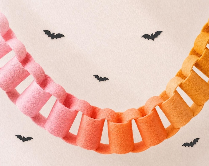 Juicy Halloween Felt Garland, Pink Orange Ombré, Modern Candy Party Decor
