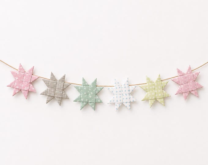 Pastel Marimekko Paper Star Garland, 3 or 6 Stars, Nursery and Baby Shower Decor
