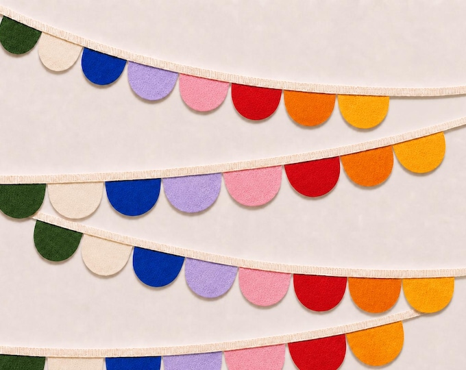 Rainbow Felt Scallop Garland, Colorful Nursery Decor, Birthday Party Bunting