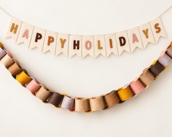 Cocoa Felt Garland & Happy Holidays Banner | Neutral Christmas Decor