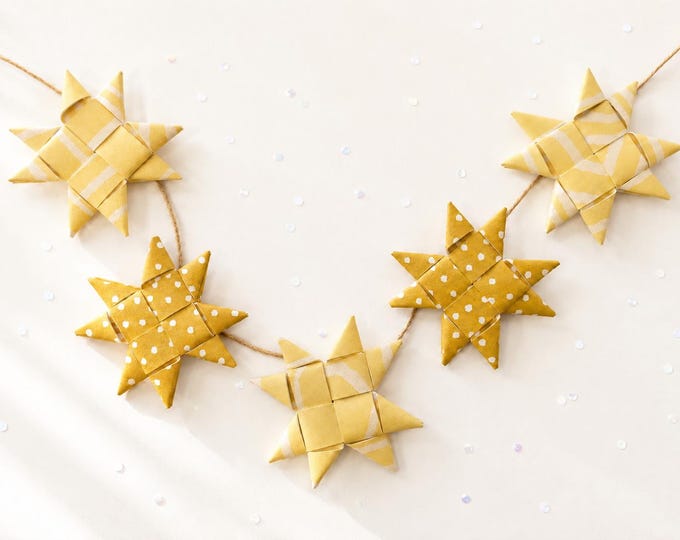 Marimekko Star Garland – Yellow 3D Paper Stars, Scandinavian Wall Decor