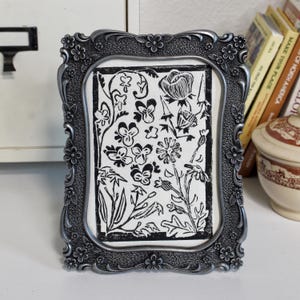 Wilde bloemen kunstzinnige tuin Linosnede 5 x 7 print-handgemaakte huishoudelijke artikelen zwarte inkt minimalistische bloemsierkunst op botanische lino muur decor