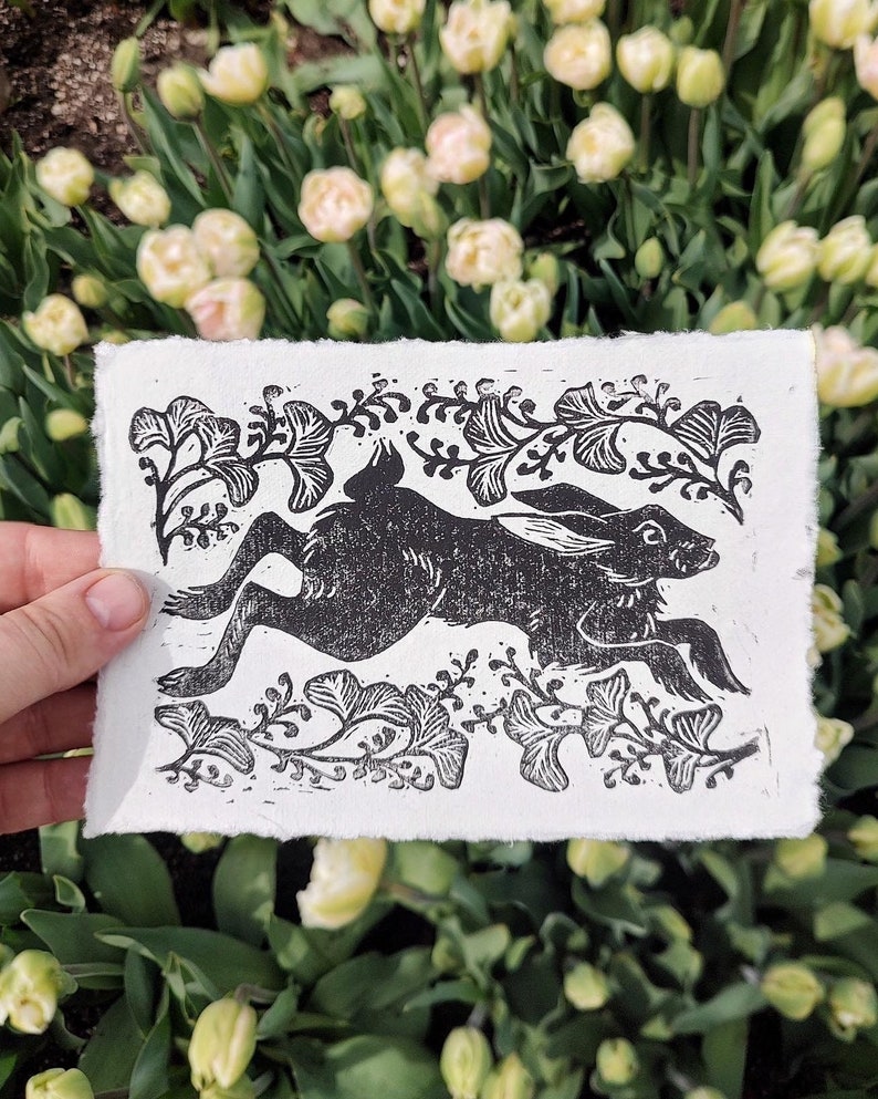 Black Rabbit Spring Botanical Gingko Leaf Hand Printed Linocut ...