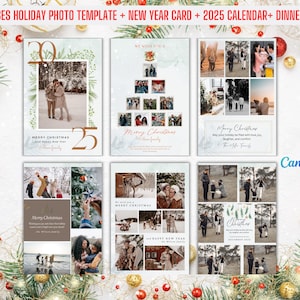 Tarjeta con foto familiar para imprimir en formato de vacaciones, tarjeta de Feliz Año Nuevo, calendario 2025, tarjeta navideña sencilla, tarjeta de Felices Fiestas, tarjeta con foto familiar