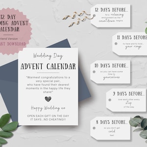 Wedding Advent Calendar: 12 Day Countdown Gift Tags- Friendship Version (Digital Download)