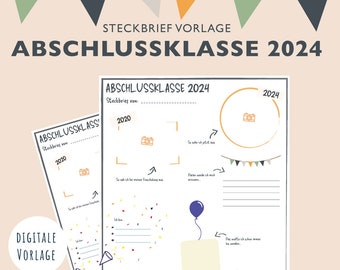 Steckbrief Vorlage für Schüler Abschlussklasse 2024