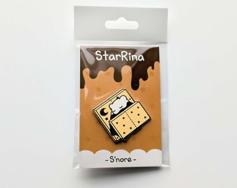 S'nore - Cute Silver Hard Enamel S'More + Sleeping Bear Pin