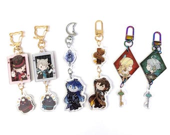 Genshin Impact Acrylic Linked Charm Keychains: Flins, Zhongli, Alhaitham + Kaveh, Lyney + Lynette
