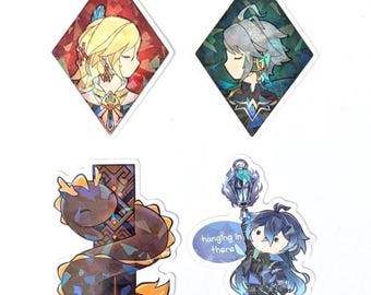 Genshin Impact 3" Holographic Stickers: Flins, Zhongli, Alhaitham, Kaveh (Haikaveh, Kavetham)