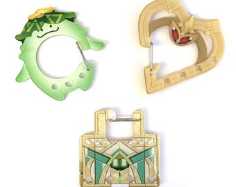 Genshin Impact Acrylic Carabiners: Sumeru Aranara, Hexenzirkel Witch Alice, Kaveh's suitcase Mehrak