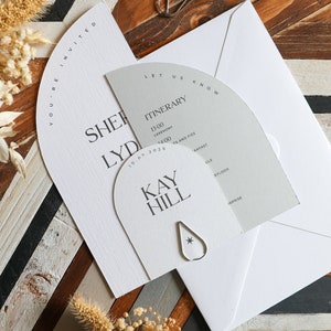 Wedding Invitation Suite Printed Curved Invite Modern, Luxury, Boho Design with choice of Font Includes Envelopes Fern image 4