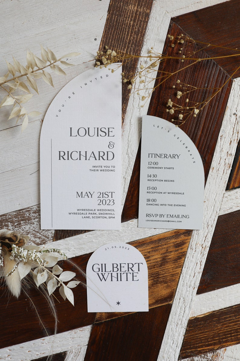 Wedding Invitation Suite Printed Curved Invite Modern, Luxury, Boho Design with choice of Font Includes Envelopes Fern image 7