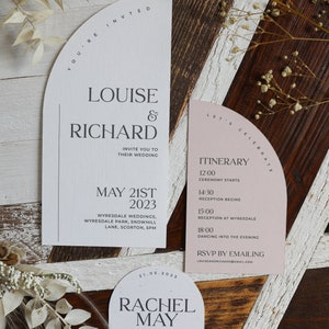 Wedding Invitation Suite Printed Curved Invite Modern, Luxury, Boho Design with choice of Font Includes Envelopes Fern image 5