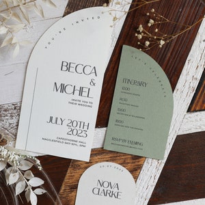 Wedding Invitation Suite Printed Curved Invite Modern, Luxury, Boho Design with choice of Font Includes Envelopes Fern image 6