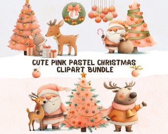 Kawaii Christmas Clipart: Pink Pastel Holiday PNG Set (Digital Download)