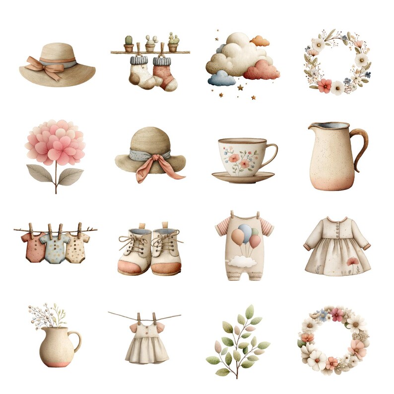 48 Baby Watercolor Clipart Bundle Nursery Animals PNG Cute Teddy Plush ...