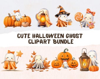 Halloween Cute Ghost Clipart Bundle: Spooky Ghost PNG Bundle (11 Files)