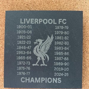 Liverpool FC Champions Slate Coaster | Premier League Winner Seasons Engraved | Football Fan Gift | LFC Supporter Decor | Rustic Stone Coast
