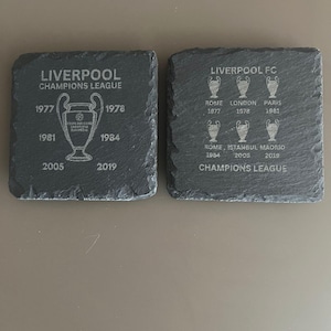 Liverpool FC Champions League Slate Coasters Pack of 2 | Football Fan Gift | LFC Supporter Decor | Rustic Stone Coasters