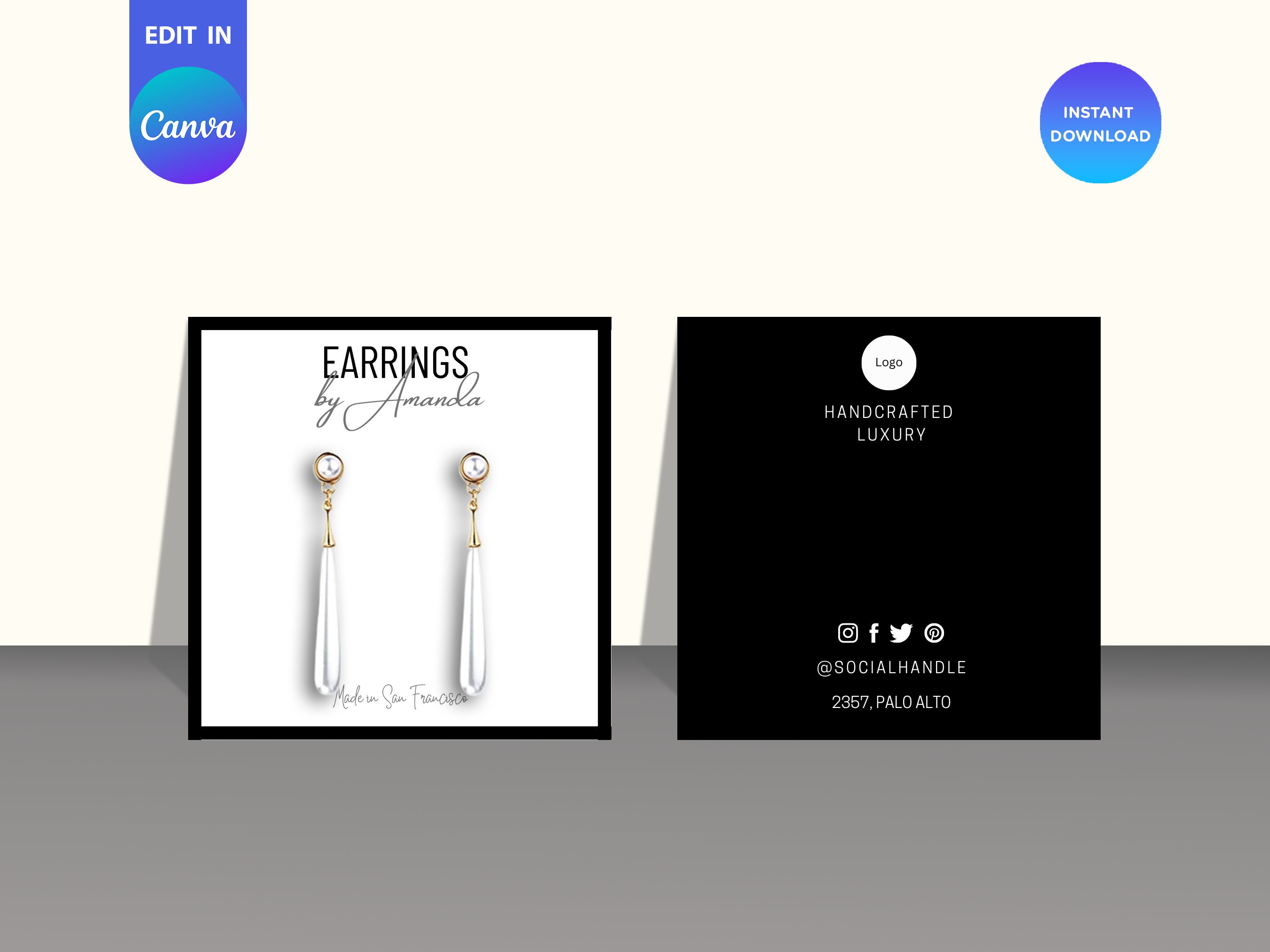 PRINTABLE Earring Card Template Editable Earring Display Card Earring