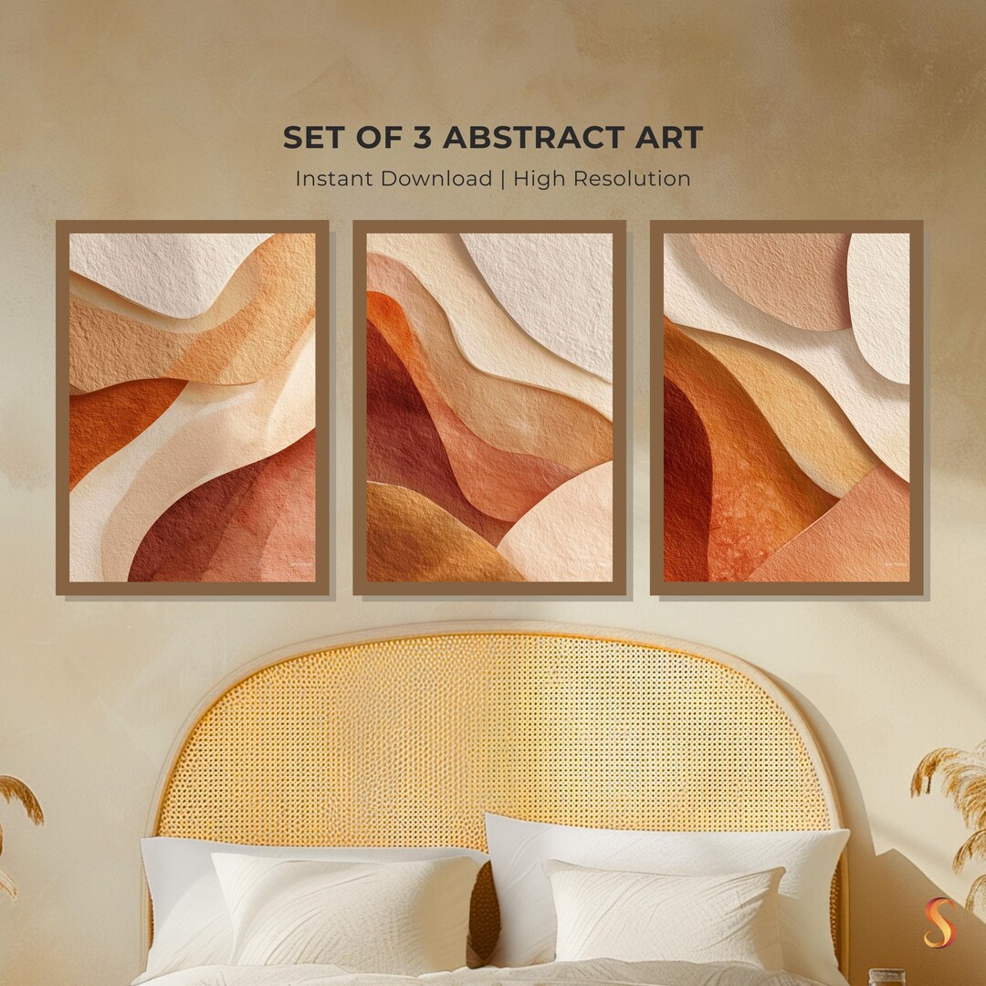 Set of 3 Minimalist Abstract Wall Art Prints, Neutral Terracotta Boho ...