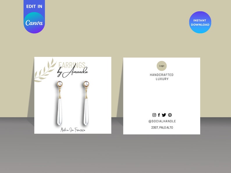 PRINTABLE Earring Card Template Editable Earring Display Card Earring Tags Earring Packaging Earring Template Custom Jewelry Card image 1