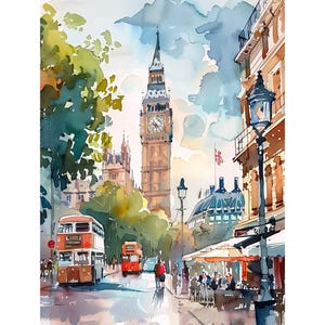 London Cityscape Watercolor Painting Big Ben Art Print England Cityscape Wall Art Decor Travel Gifts by FeelingPrints