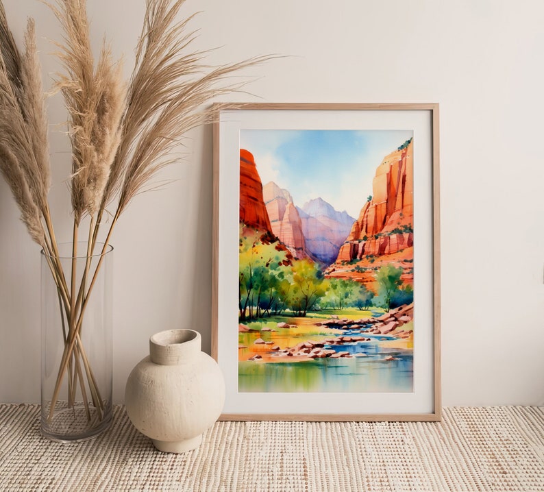 Zion National Park Watercolor Painting Utah Art Print Watercolor