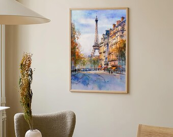 パリの水彩画プリント エッフェル塔の絵画 フランスの街並み ウォール