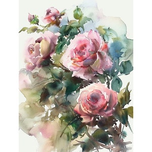 バラの水彩画 バラの花 アートプリント 花柄の壁飾り 植物の壁アート 彼女へのギフト FeelingPrints