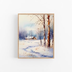North Dakota Painting Forest Cabin Art Print Winter Landscape Artork Art Poster by FeelingPrints