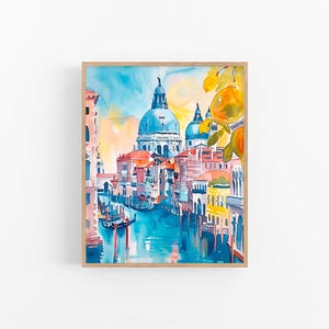 ヴェネツィアの街並みの水彩画 イタリアの水彩画アートプリント 街並みの壁アートギフト FeelingPrints