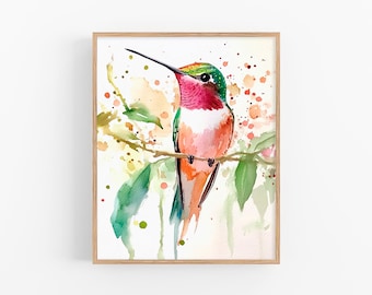 Hummingbird Watercolor Art Print Small Birds Watercolor Painting Nursery Decor Christmas Gifts by FeelingPrints