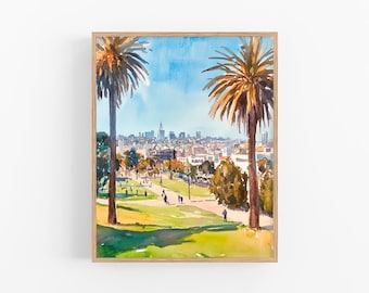 Dolores Park Watercolor Painting San Francisco Watercolor Art Print Cityscape Watercolor Wall Art by FeelingPrints