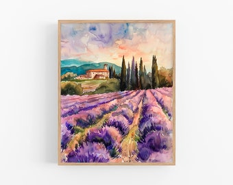Provence Art Print Lavender Fields Watercolor Painting France Landscape Painting Spring Gifts by FeeligPrints