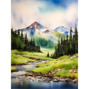 Maroon Bells Painting Colorado Landscape Watercolor Art Print Pine Tree Wall Art Mountains Artwork Neutral Wall Print Decor by FeelingPrints